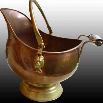 hervidor-caldero en cobre estañado y porcelana-arte popular del siglo XIX