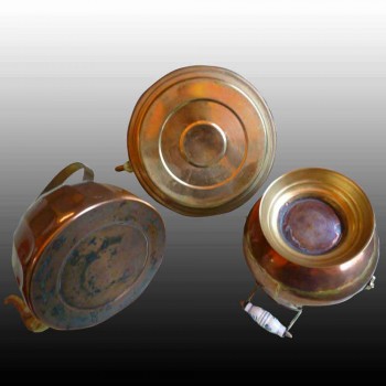 hervidor-caldero en cobre estañado y porcelana-arte popular del siglo XIX