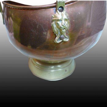 bouilloire-chaudron en cuivre étamé et porcelaine-art populaire XIXe siècle