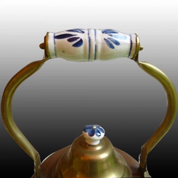 kettle-cauldron in tinned copper and porcelain-folk art 19th century