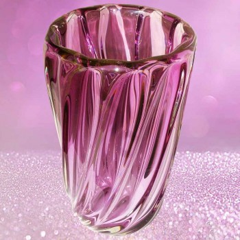 Jarrón de cristal rosa vintage Val Saint Lambert
