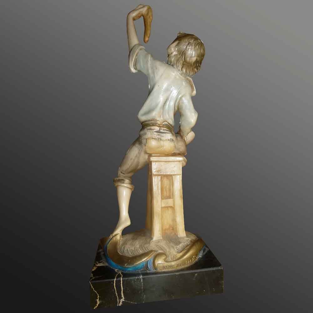 Statuette En Albâtre Signée A. Santini – Sculpture Italienne XXe Sur Socle Marbre