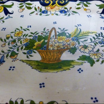 Plato de verduras de loza Desvres, decoración Rouen
