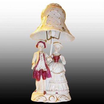 Porcelana francesa-Lámpara de pie romántica en porcelana galleta S. XX