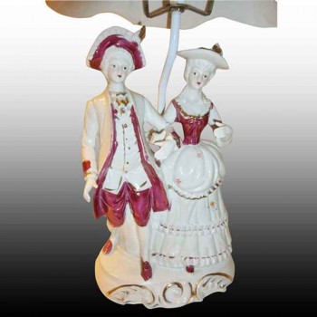 Porcelana francesa-Lámpara de pie romántica en porcelana galleta S. XX