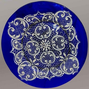 Assiette  en verre d'art de Murano bleu venise Italie 1950