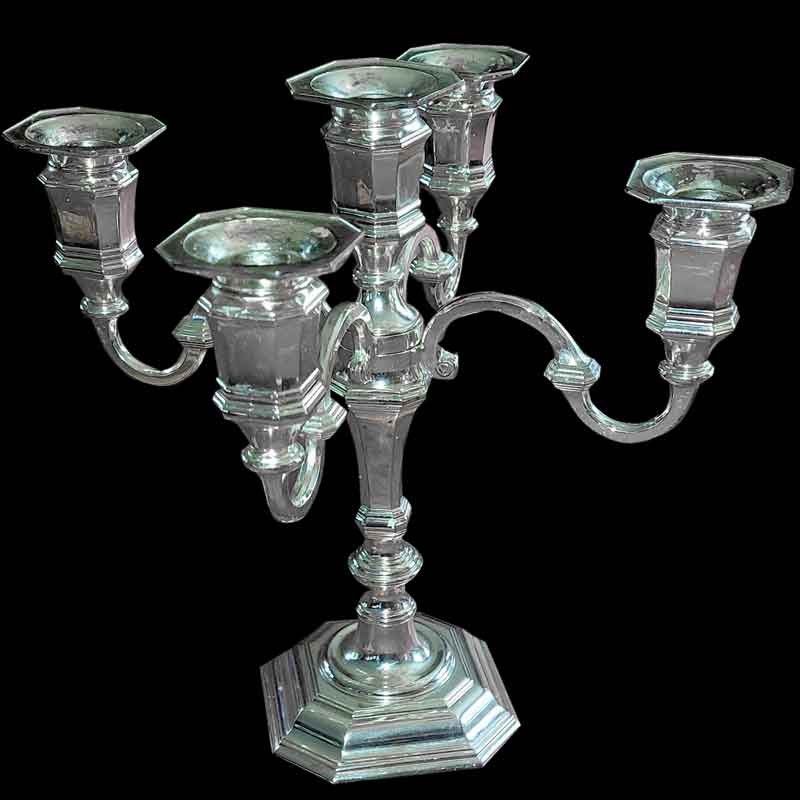 Verzilverde metalen kandelaar met 5 lampen