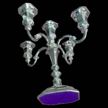 Verzilverde metalen kandelaar met 5 lampen