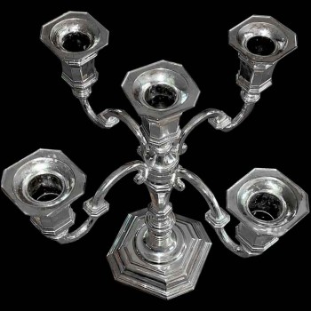 Verzilverde metalen kandelaar met 5 lampen