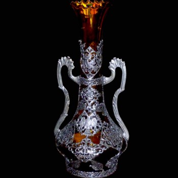 Jugendstil Glas und Zinn Soliflore Vase
