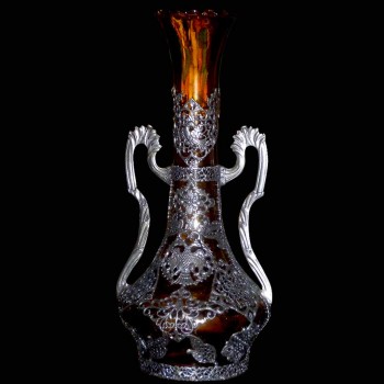 Vase soliflore en verre et étain Art nouveau