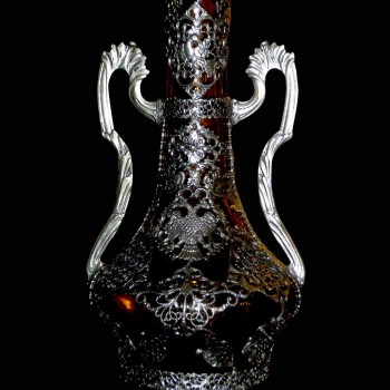 Art Nouveau glazen en tinnen soliflore vaas